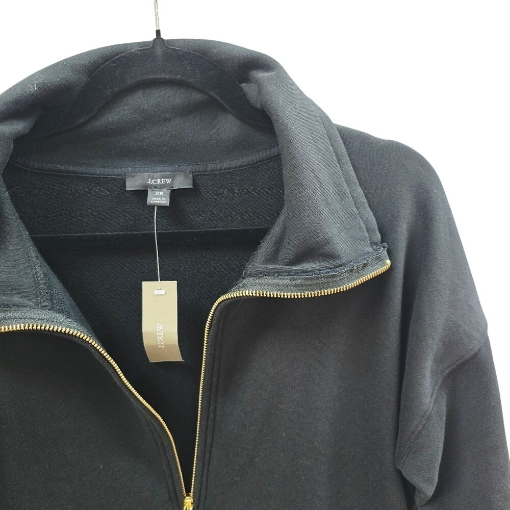 NWT J.Crew Women XS Black Cotton French Terry Half-Zip Sweatshirt - Picture 2 of 6